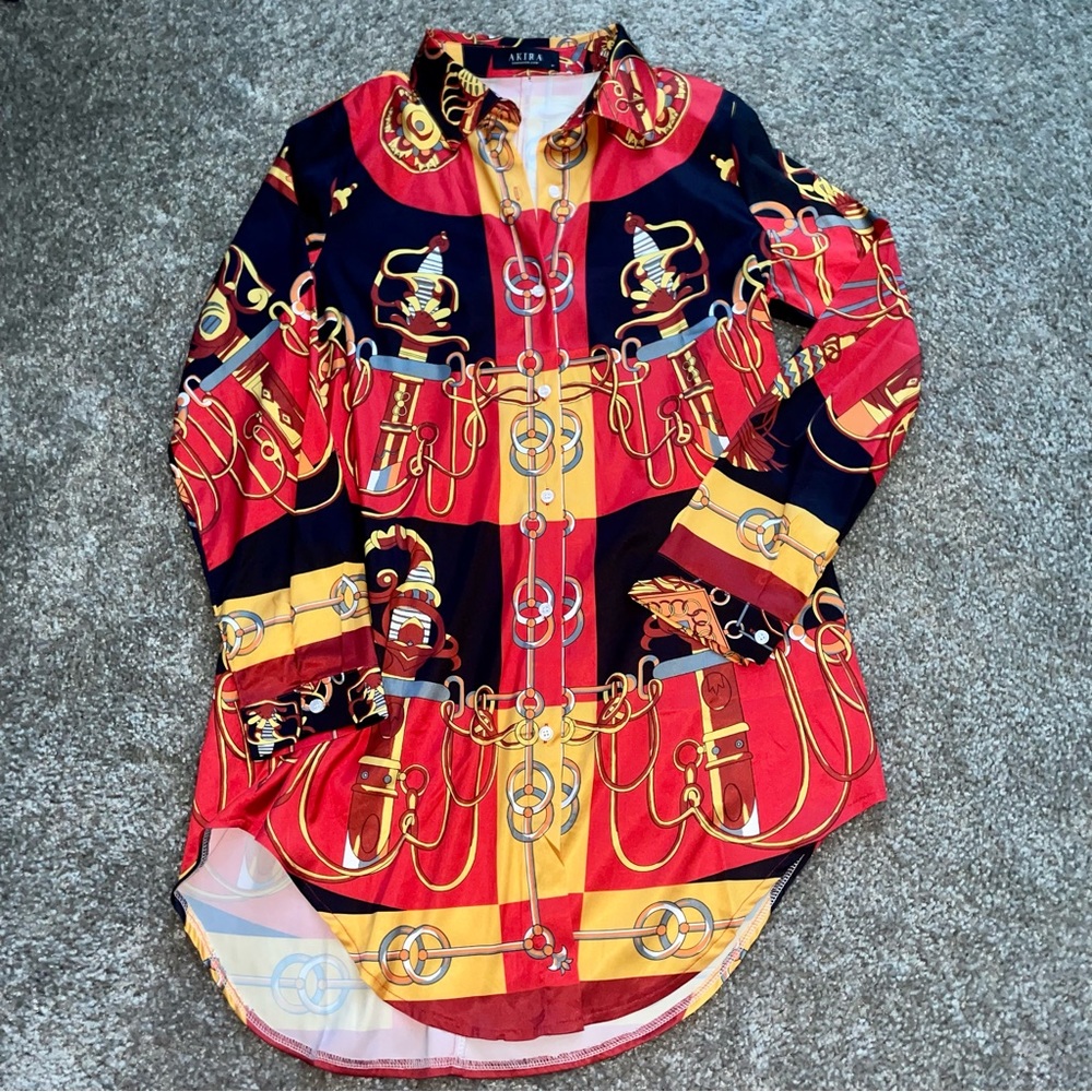 Akira Button Up Tunic Shirt Size M